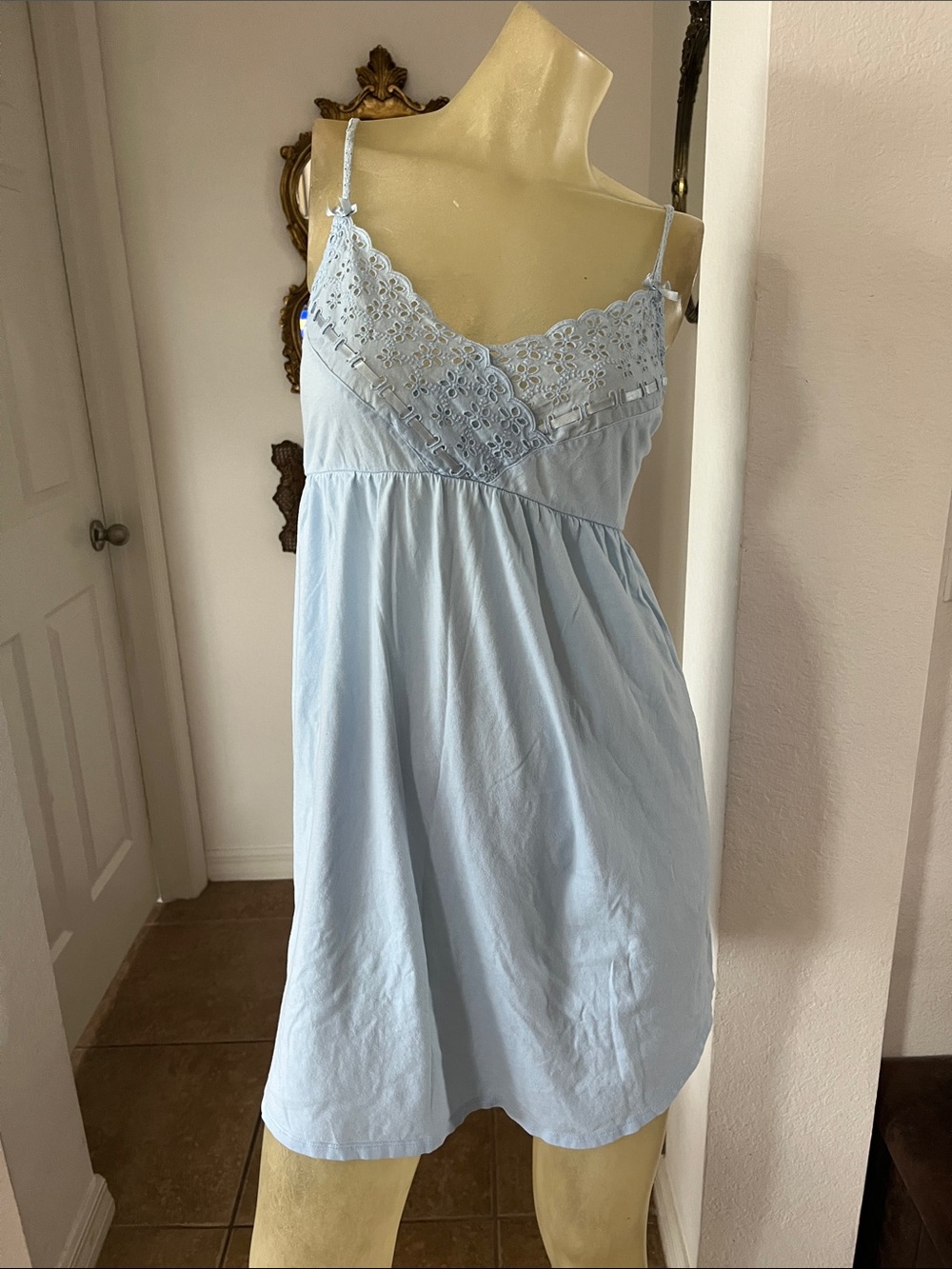 Victoria's Secret Pale Blue Lace-Trim Chemise